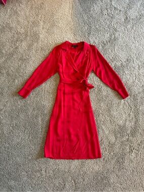 Banana Republic Red Wrap Midi Dress with Tie Waist